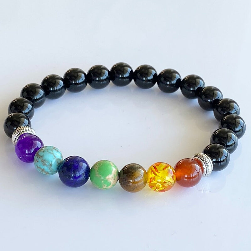 Pulsera de piedra de lava energética de 7 chakras 