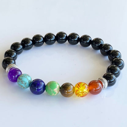 Pulsera de piedra de lava energética de 7 chakras 