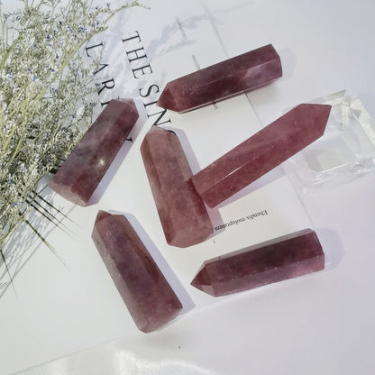 Natural Red Strawberry Quartz Crystal Point Tower Healing Crystal and Stones