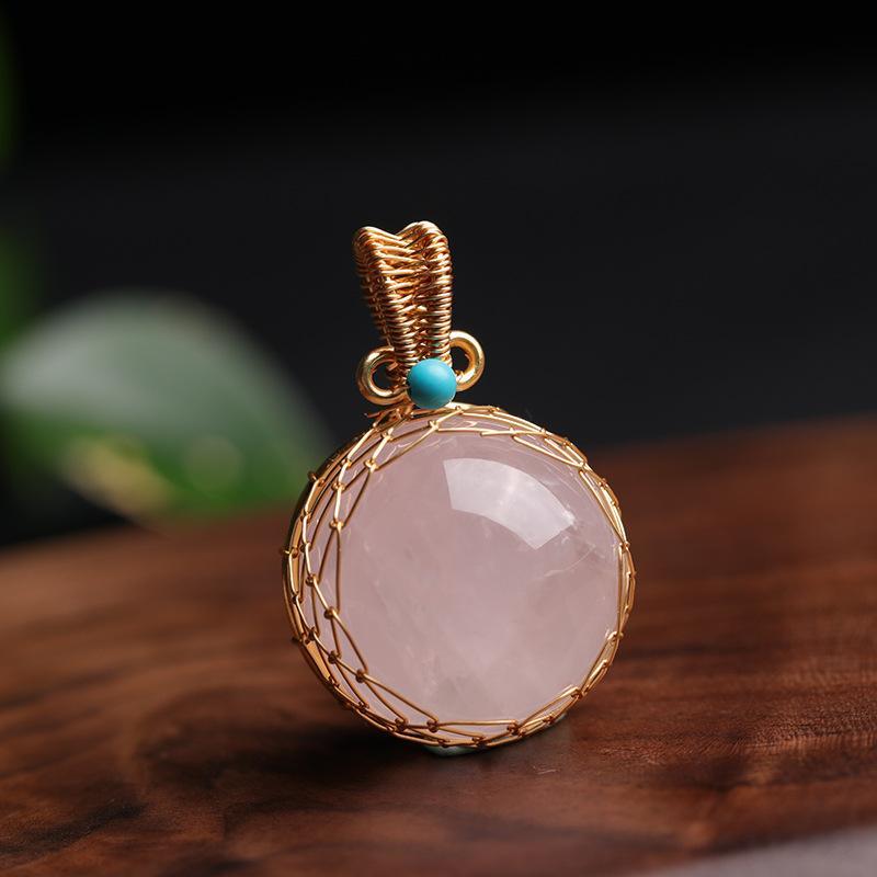 100%Natural Rose Quartz Pendant Ball Handmade Polishing