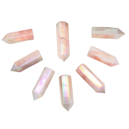 Natural Pink Tower Angel Aura Rose Quartz Crystal Wand Point Healing Stone For Sale