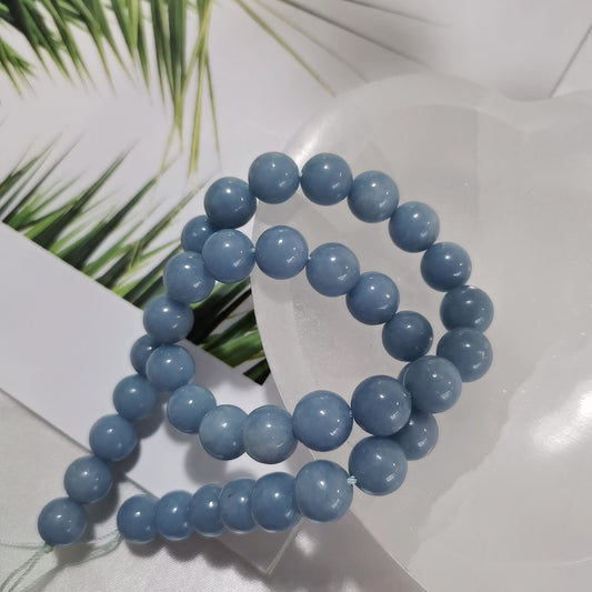 Natural Blue Angelite Loose Round Beads For Jewelry Making