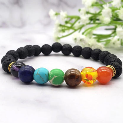 Pulsera de piedra de lava energética de 7 chakras 