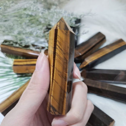 Natural Yellow Tiger Eye Point Tower Healing Crystal and Stones