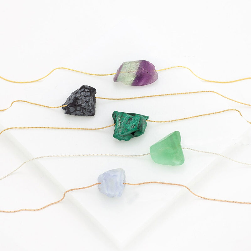 Natural Raw Stone Necklaces For Women Girl Geometric Crystal Pendant Gold Chain Necklaces