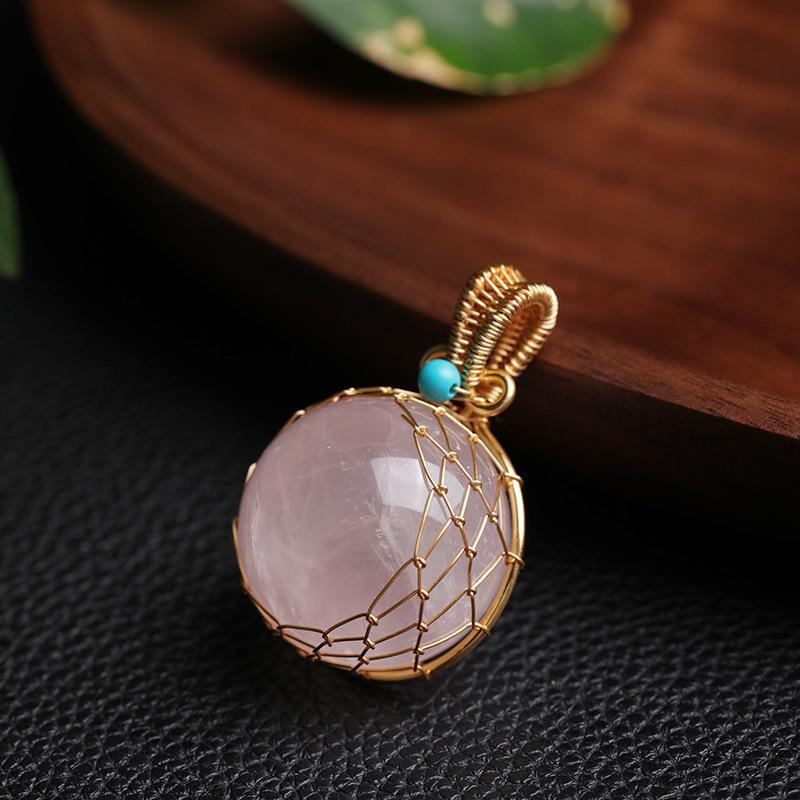 100%Natural Rose Quartz Pendant Ball Handmade Polishing