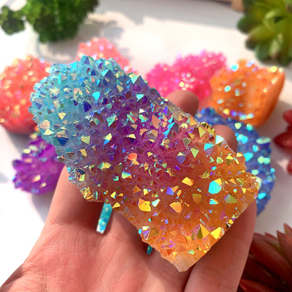 Natural Aura Clear Quartz Rainbow Crystal Cluster Angel Aura Raws Quartz Cluster