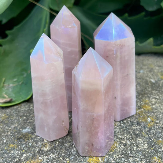 Natural Pink Tower Angel Aura Rose Quartz Crystal Wand Point Healing Stone For Sale