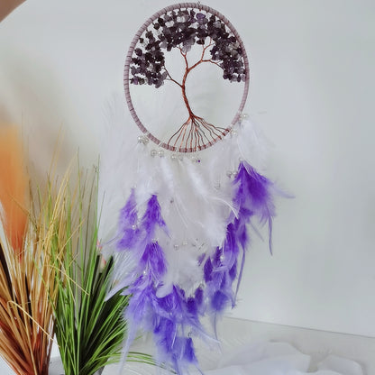 Dream Catcher with Natural Crystal Amethyst Chips Tree of Life Dream Catcher