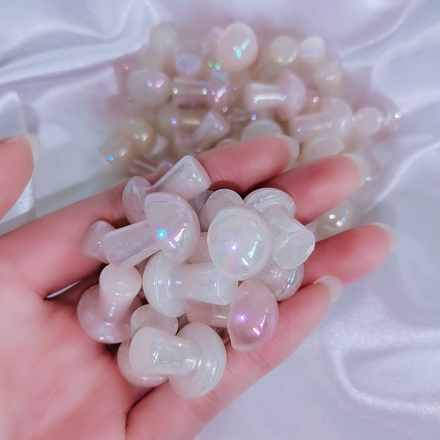 Angel Aura Rose Quartz Mushroom Aura Gemstone Mushroom Decoration