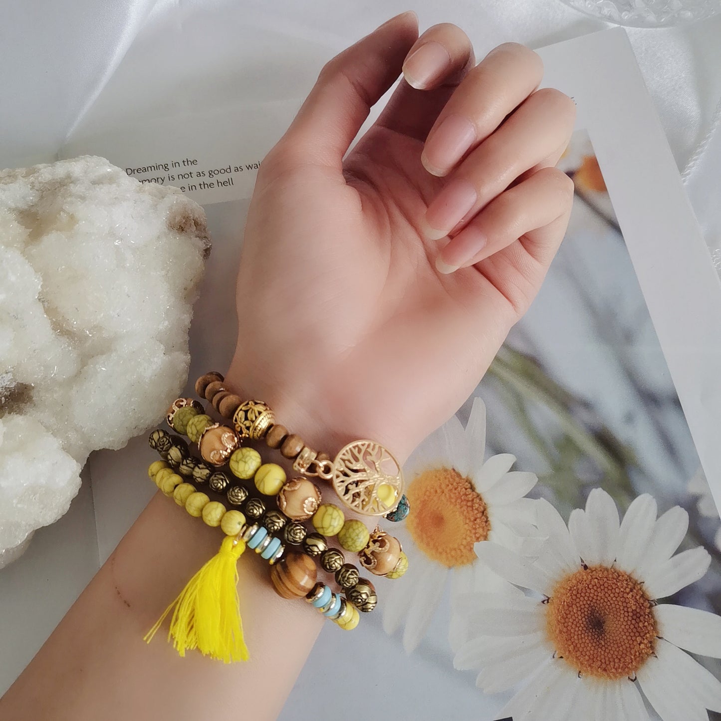 Bohemian style multi-layer wood beaded bracelet