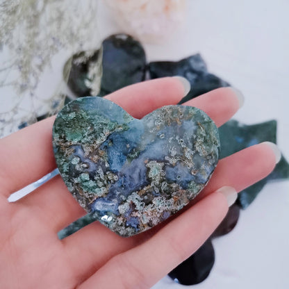 2.2 inch Natural Moss Agate Heart And Star Crystal Chakra Stone