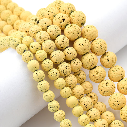 Yellow Round Lava Bead for Jewelry Making