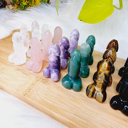 Natural Polished Stone Hand Carving Ding Ding Quartz Crystal Penis