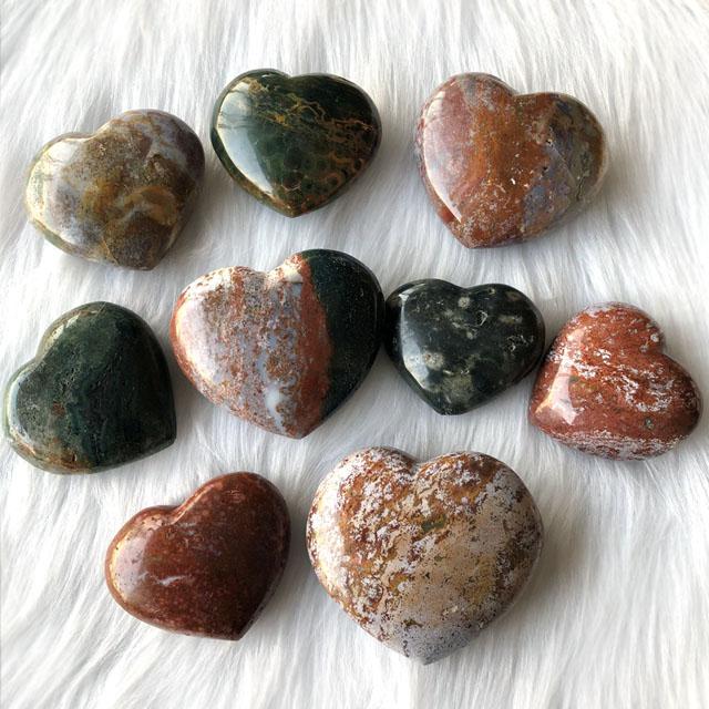 Natural Ocean Jasper Hearts Stone Carved Crystal Hearts Carving