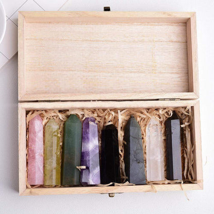 Juego de regalo con caja de piedras curativas de cristal Reiki para chakras