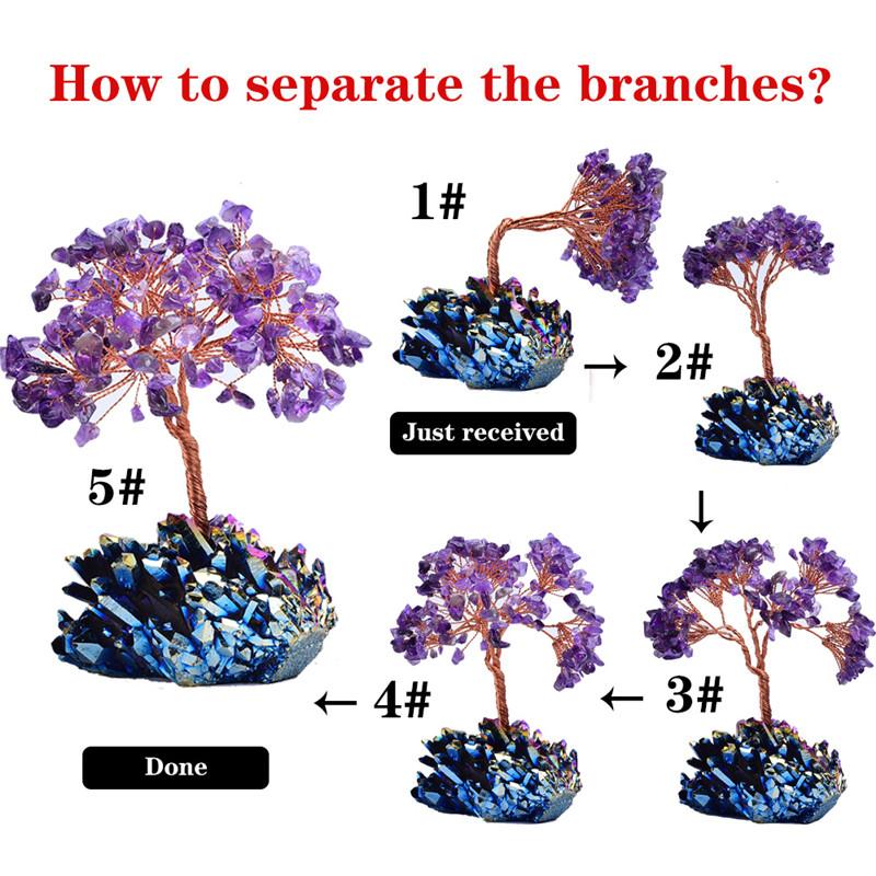 Árbol de amatista con base de racimo de cristal arcoíris natural