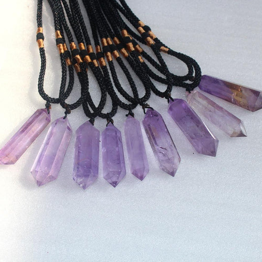 Natural Amethyst Column Double Point Pendant