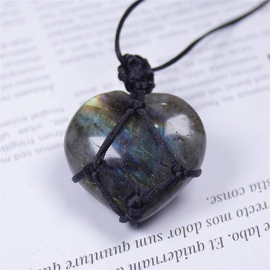 Rope Labradorite Heart Shaped Pendant For Decoration