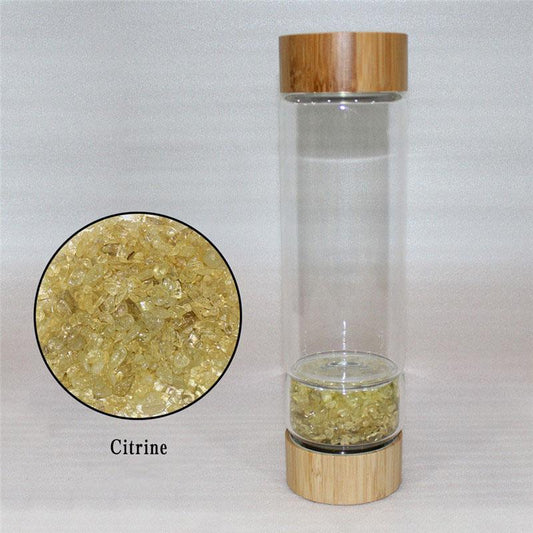 Bamboo Lid Citrine Crystal Water Bottle