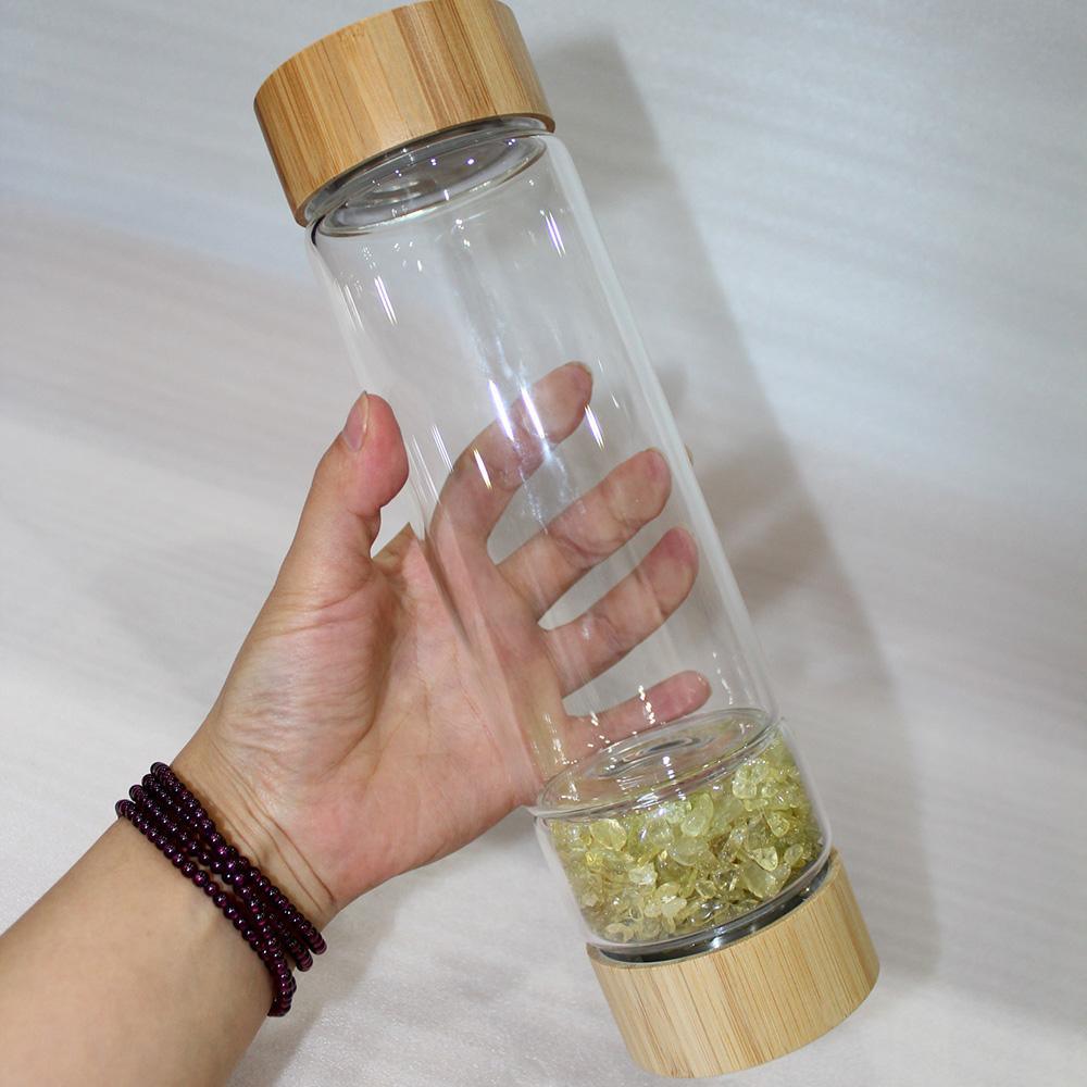 Bamboo Lid Citrine Crystal Water Bottle