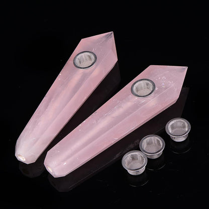 Natural Rose Quartz Crystal Pipe