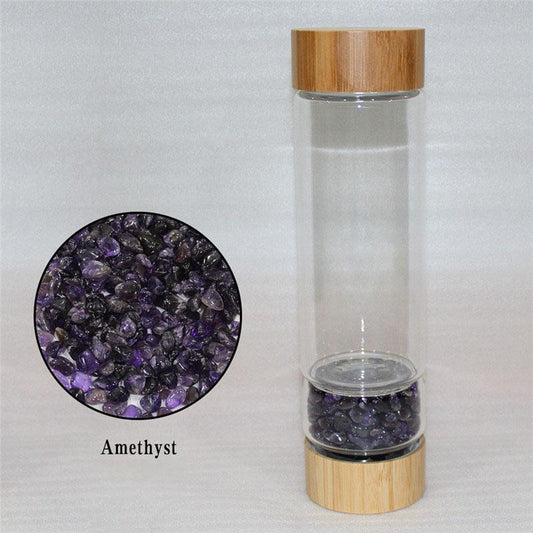 Bamboo Lid Amethyst Crystal Water Bottle