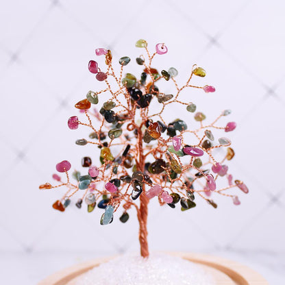 Árbol de la fortuna de cristal natural con paisaje en botella