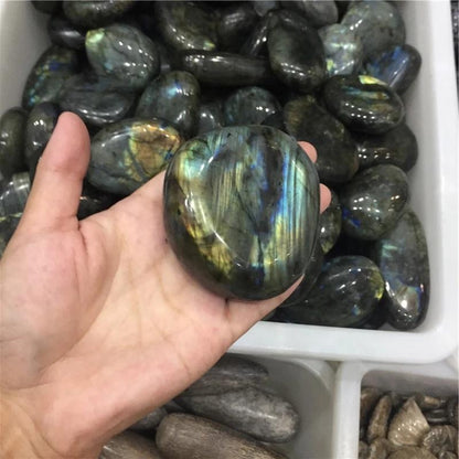 Natural Flashy Labradorite Quartz Crystal Palm Stone