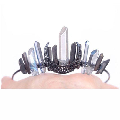 Handmade Faux Raw Crystal Headband Quartz Black Moon Bridal Alloy Tiara Crown