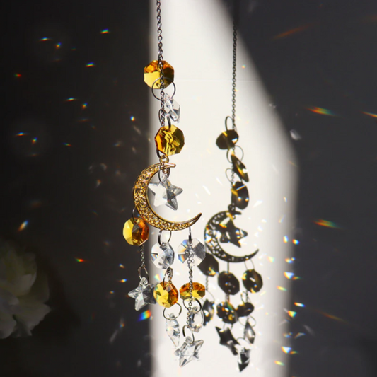 Star Moon Suncatcher ,Hanging Window Crystal Prism