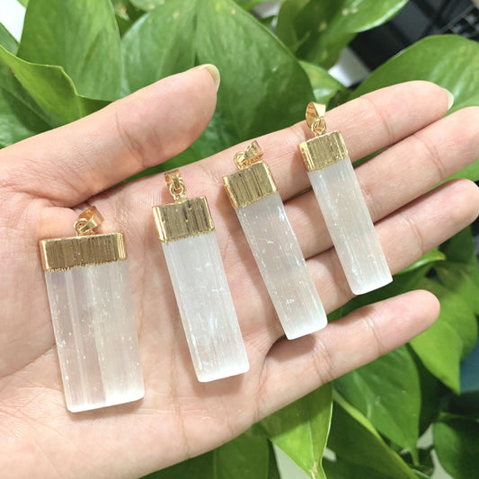 Selenite Strip Gold Pendant