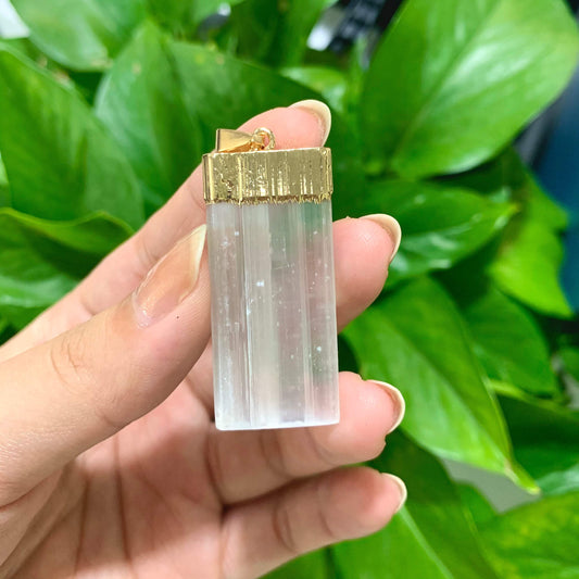 Selenite Strip Gold Pendant