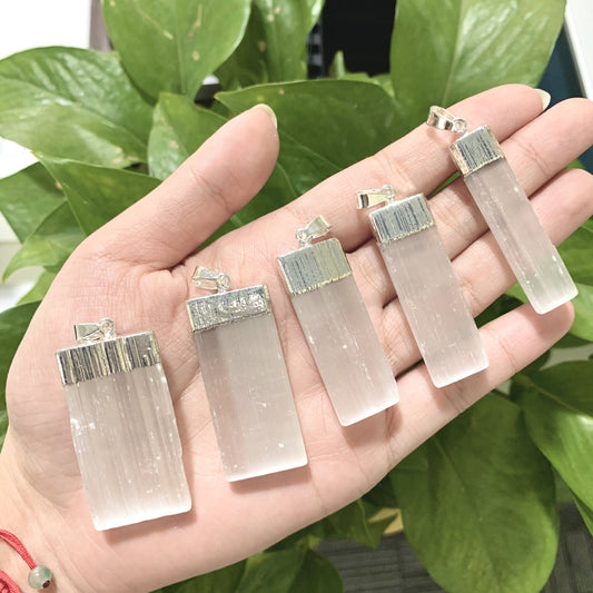 Selenite Strip Silver Pendant